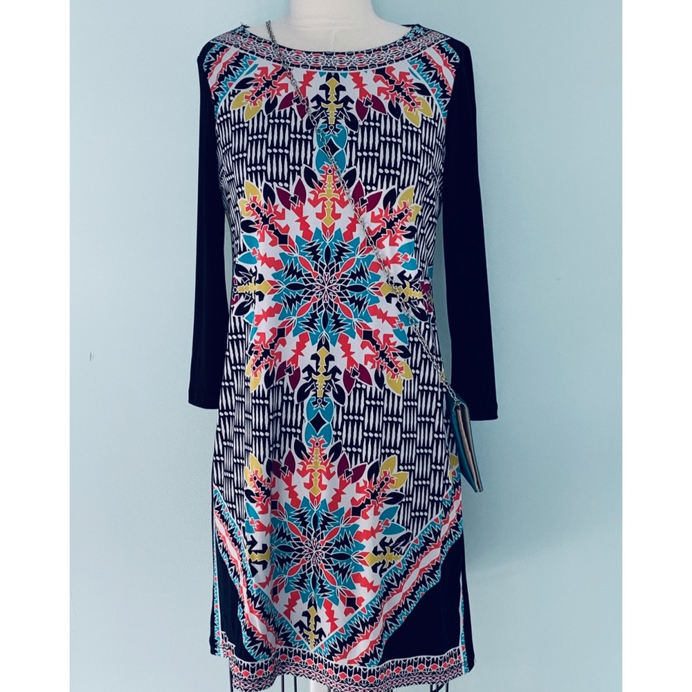Cynthia Rowley Black w/Front Print Panel Dress M